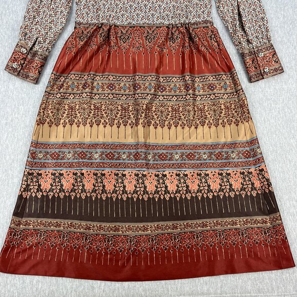 Vintage 70s Honeycomb Western Dress Womens M 8 Earth Tones Prairie Cottagecore - Picture 16 of 16